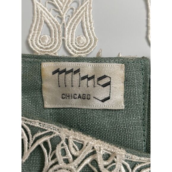 Vtg 1950's Linen and Embroidery Green and White Dress Off the Shoulder - Picture 5 of 5